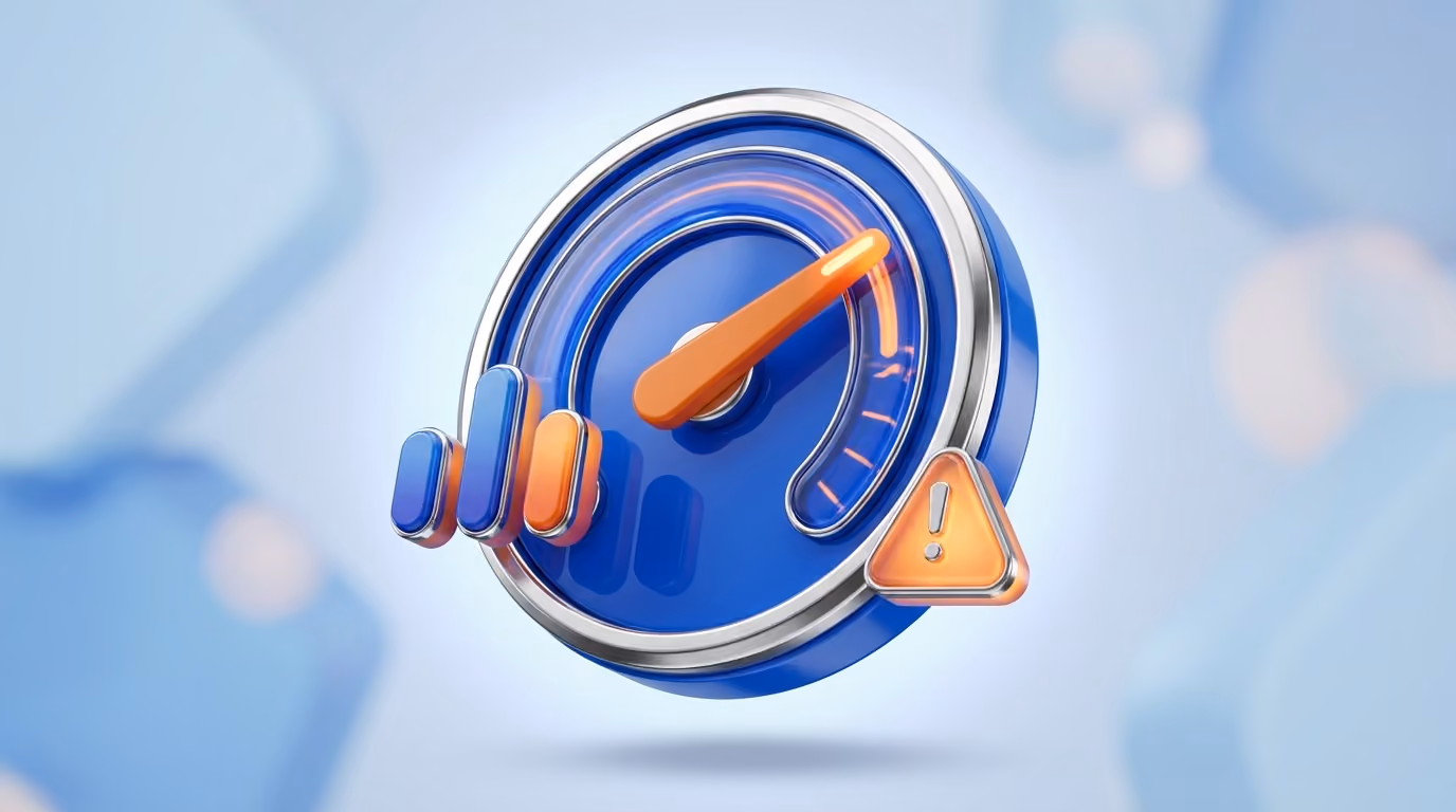 A 3D gauge dial with an orange needle, representing a carrier safety score