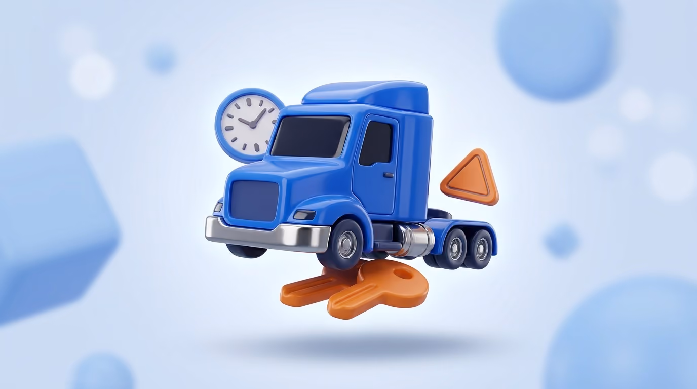 A 3D truck cab with a floating key, representing an abandoned truck